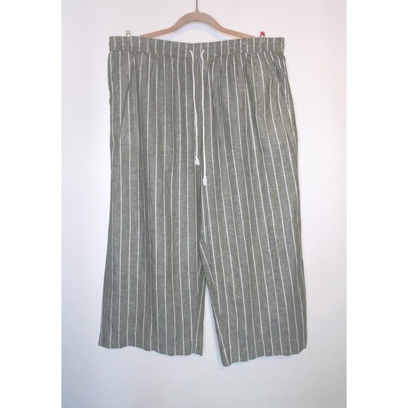Beach Lunch Lounge Small Margot Pull-On Cropped Linen Blend Pants Green/Striped - Picture 1 of 4